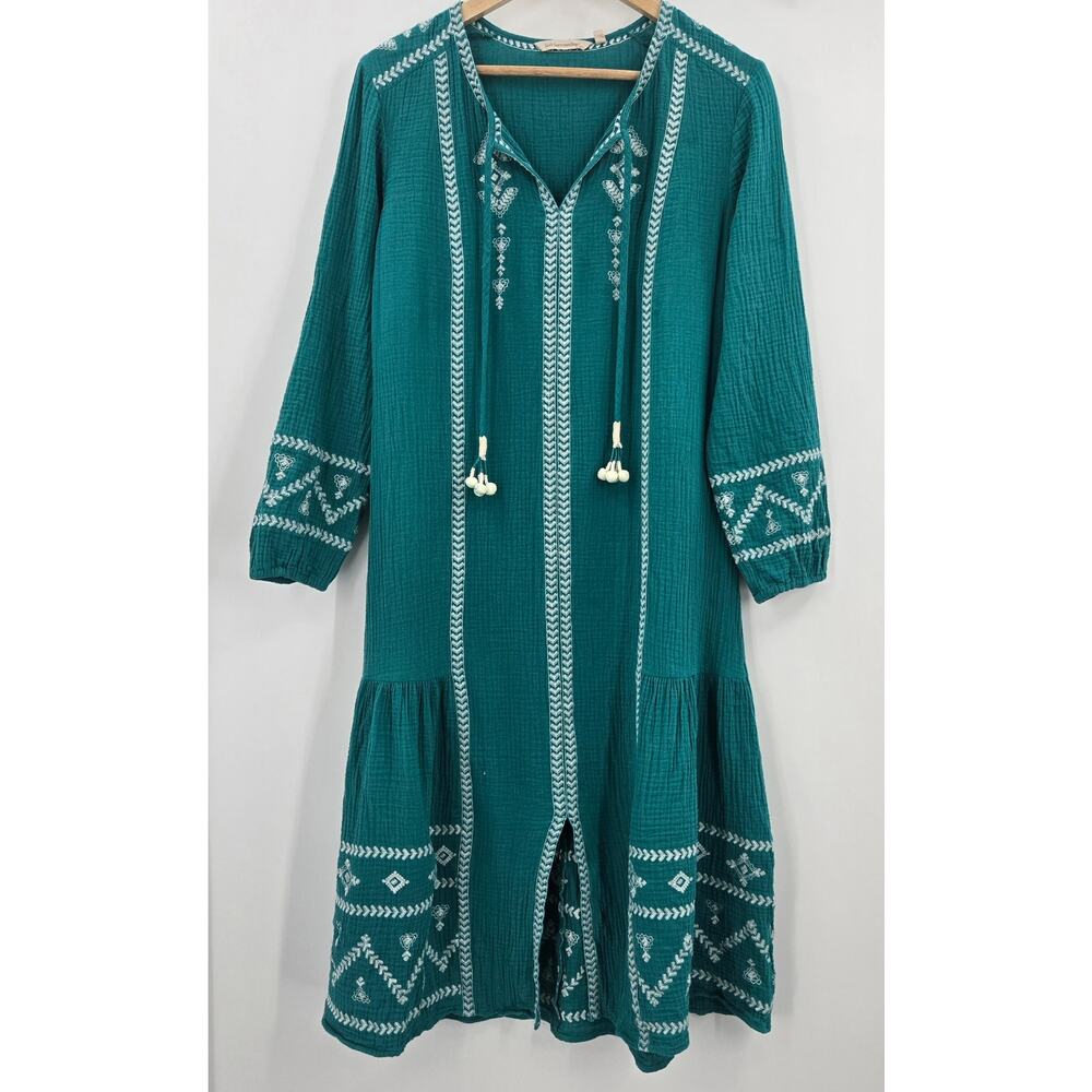 Soft Surroundings Jolie Boho Coastal Cowgirl Folk Art Embroidered Gauzy Dress S